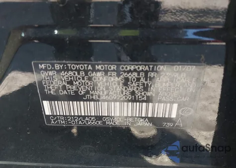 2007 Lexus Es 350 z USA, uszkodzony, nr VIN JTHBJ46G972091154